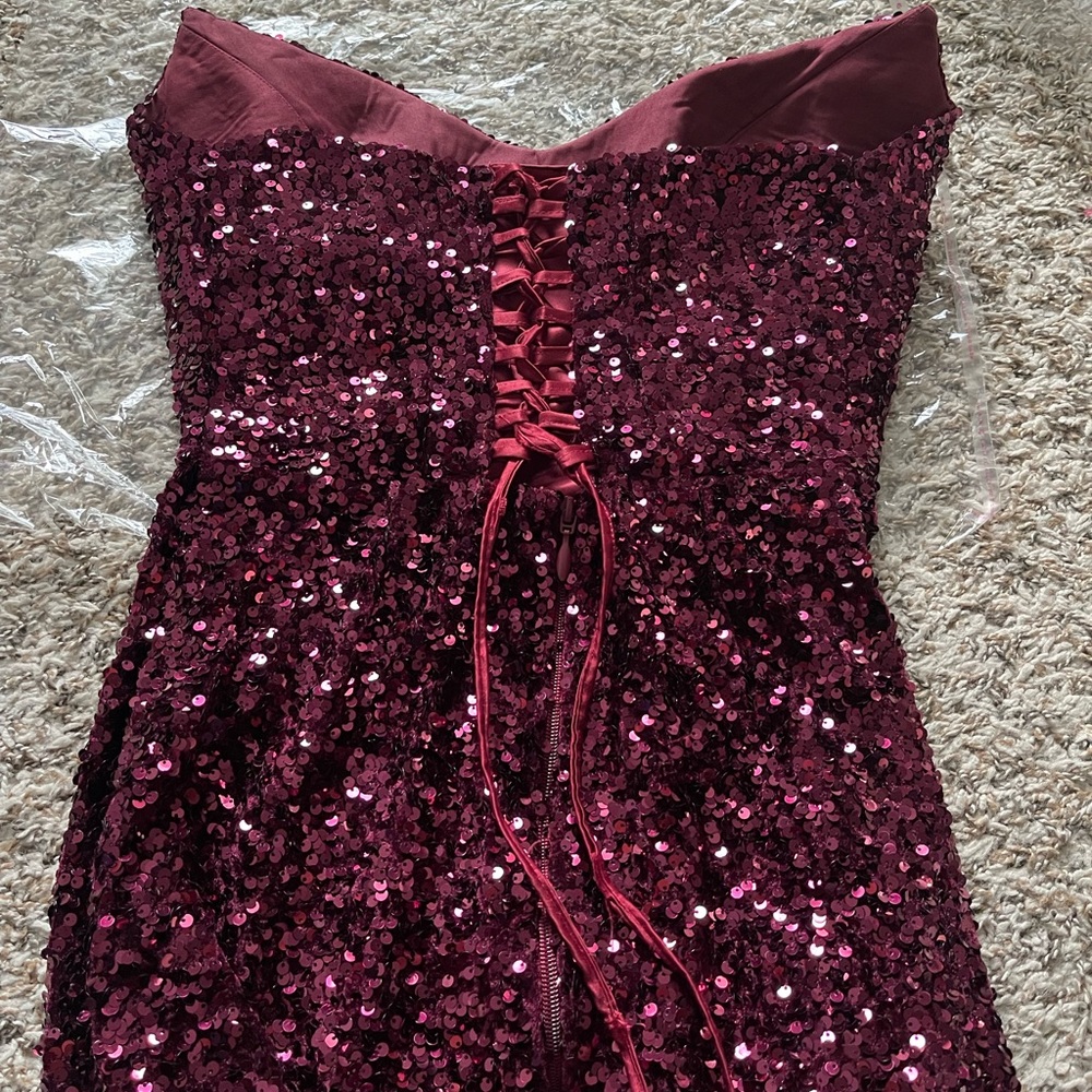 Ox Blood Sequin Corset Occassion Dress - Picture 11 of 12